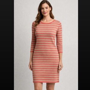 Burgess Coral and Beige Striped Long Sleeve Sweater Dress XS
